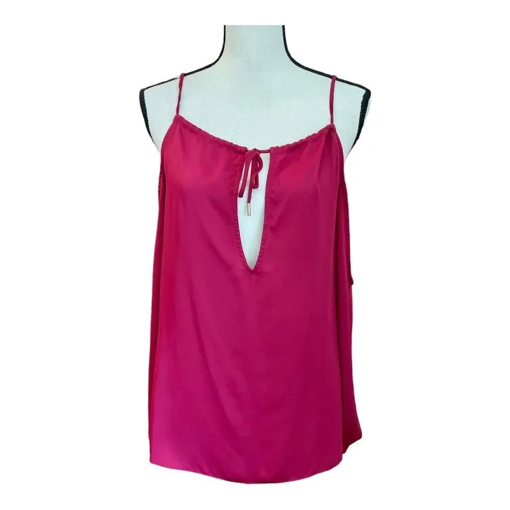 L'Academie Red Satin Tie-Front Cold-Shoulder Blouse Solid Minimalist Womens XS